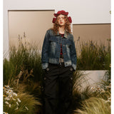 Unisex Jacket Vintage Top Washed Denim Jacket for Women Turn-down Collar Coat Spring and Autumn