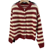 Women Knitwear Autumn Winter Retro Striped round Neck Sweaters Cardigan