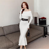 Women Maxi Dress Autumn Winter Sexy Slim Fit Dress