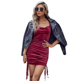 Women Dress Spring and Summer Sexy Slim Fit Velvet Spaghetti Straps Dress