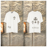 Ch hip-hop t shirts spring and summer ch short-sleeved couple heavy industry beaded cross short-sleeved t-shirt high street