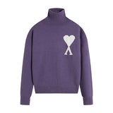 Ami high collar knitting shirt fall and winterlong sleevesloose big heart jacquardtopspulloversweaterwool couple