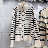 Women Knitted Cardigan Turtleneck Coat Autumn and Winter Striped Knitted Sweater