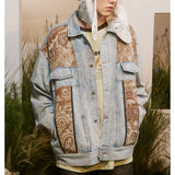 Unisex Jacket Vintage Paisley Stitching Washed Denim Jacket