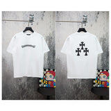 Ch hip-hop t shirts ch croo short-sleeved cross leather embroider t-shirt loosecasualpure cotton american heavy weight