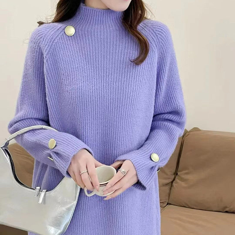 Women Knitwear Spring and Autumn Turtleneck Solid Color Sweater Loose Sweater