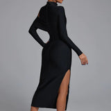Women's Evening Dress Long Sleeve Turtleneck off-the-Shoulder Long Dress Bandage One-Piece Dress