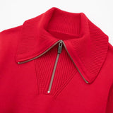 Women Sweater Knit Wear Zipper Wide Collar Casual Top Sweater
