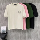 Ch hip-hop t shirts ch chro high street distressed cross sanskrit horseshoe patch embroider short-sleeved t-shirt couple