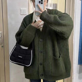 Women Knitted Cardigan V-neck Cardigan Simple Sweater Casual Loose Knitted Coat