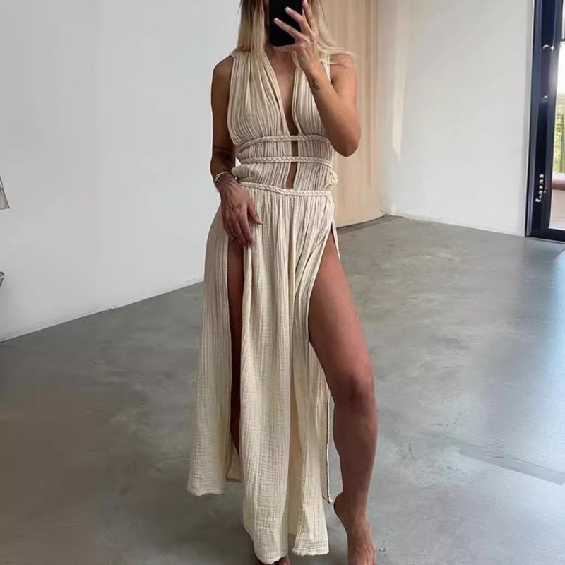 Women Dresses Bohemian Hollow Slit Dress (Jrm0409)