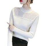 Women Knitted Pullover Autumn and Winter Warm Sweater Turtleneck Lace Sweater