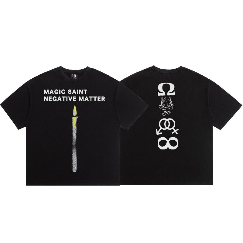 saint m t shirts s.m candle angel graphic crew neck pullover short sleeve top