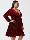 Women Dress Autumn and Winter V-neck Long Sleeve Sexy Velvet Dress