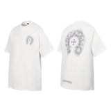 Ch hip-hop t shirts high version ch short sleeve casual horseshoe sanskrit logo printingloosecasual high street