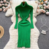 Women Maxi Dress Autumn Winter Sexy Slim Fit Hip Knitwear Dress
