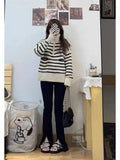 Women Knitted Pullover Striped Turtleneck Zipper Sweater Women's Fall and Winter Lapels Knitwear Top