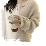 Women Knitted Pullover V-neck Autumn and Winter Loose Vintage Sweater