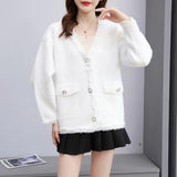 Women Knitwear Autumn and Winter V-neck Loose Retro Tassel Knitted Cardigan