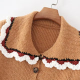 Women Sweater Knitwear Sweater Coat Women's Short Spring and Autumn Doll Collar Knitted Cardigan