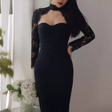 Women's Wedding Dress Sexy Lace Dress Bandage One-Piece Dress Autumn and Winter Long Sleeve