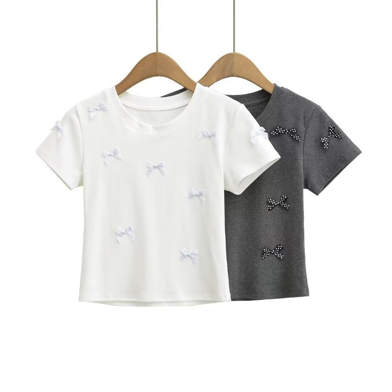 Women Tops Summer Bow Short Sleeve T-shirt