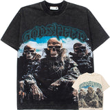 Hip-hop t shirts american retro skull soldier high street trendyloose washed retro distressed short-sleeved t-shirt
