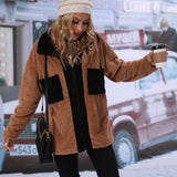 Women Trench Coat Autumn Lapel Long Sleeve Color Matching Double-Sided Velvet Mid-Length Loose Casual Jacket