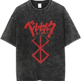 Cotton washed summer retro print T-shirt rap men's and women's short sleeves