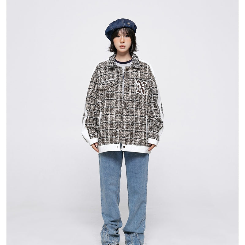 Unisex Jacket Autumn Winter Retro Plaid Jacket Loose Lapels Coat