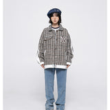Unisex Jacket Autumn Winter Retro Plaid Jacket Loose Lapels Coat