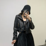 Women Leather Jacket Autumn Zipper Black PU Leather Long Sleeve Jacket Motorcycle Jacket