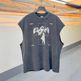 saint m t shirts s.m vintage oil painting pattern pullover casual tank top