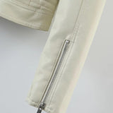 Women Leather Jacket Autumn and Winter Suit Collar Short Poly Urethane Leather Biker's Leather Jacket
