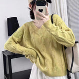 Women Knitted Pullover Autumn Loose V-neck Knitted Sweater