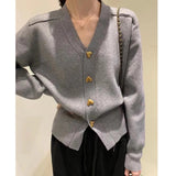 Women Knitted Cardigan Sweater Spring and Autumn V-neck Long Sleeve Top