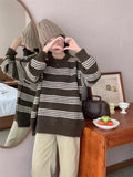 Women Knitted Pullover Vintage Stripe Sweater Loose Autumn and Winter round Neck Knitted Top