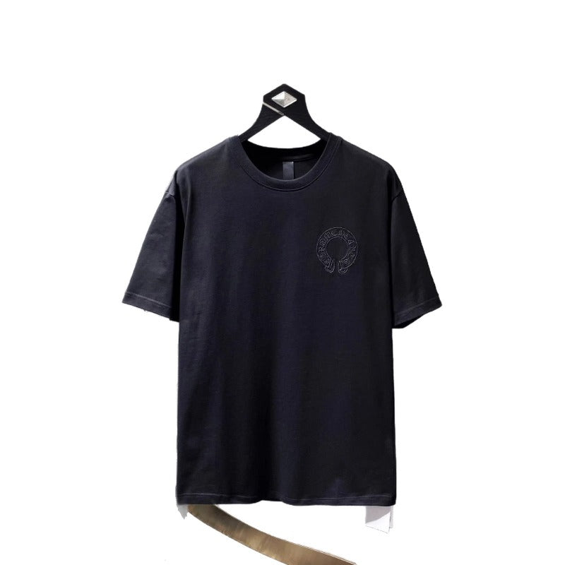 Ch hip-hop t shirts ch spring and summer heavy industry embroidercut out cross short sleeve round neck t-shirt high street