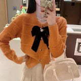 Women Knitted Cardigan round Neck Bowknot