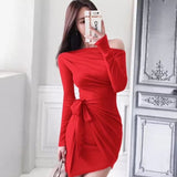 Women Maxi Dress Autumn and Winter Sheath Slim-Fit Long Sleeve Dress