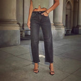 Women's casual loose fit mid-rise straight leg washed fashion jeans - cross-border e-commerce, ebay, european & american jeans