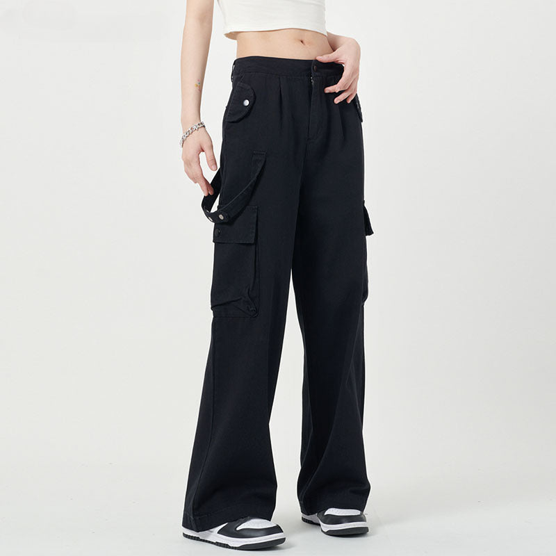 Women Sweatpants Multi-Pocket Functional Overalls Straight Casual Pants Trousers