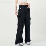Women Sweatpants Multi-Pocket Functional Overalls Straight Casual Pants Trousers