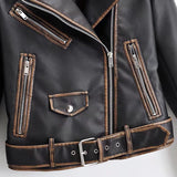 Women Leather Jacket Spring Retro Fashion PU Leather Coat