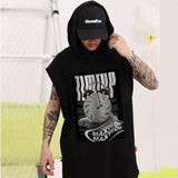 Men Vest Hooded Vest Retro Hip Hop Casual Sleeveless T-shirt Men and Women