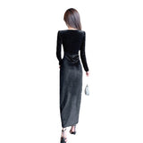 Women Maxi Dress Autumn Winter Sexy V-neck Skirt with Shoulder Straps Dress Skirt