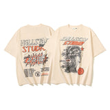 Hip-hop t-shirts: ss american high street trendy short sleeve letter print brainstorm loose casual crew neck short sleeve tee