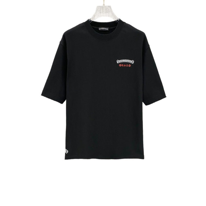Ch hip-hop t shirts ch crow short-sleeved flag sanskrit printingloosecasualpure cotton american heavy weight short-sleeved