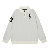 Rl ralph lauren pony casual loose knit wool sweater warm women's autumn/winter zip-up polo collar top couple