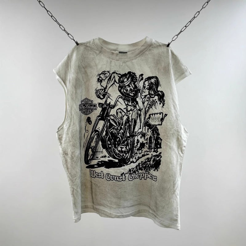 saint m t shirts s.m cartoon harley pattern crew neck pullover tank top